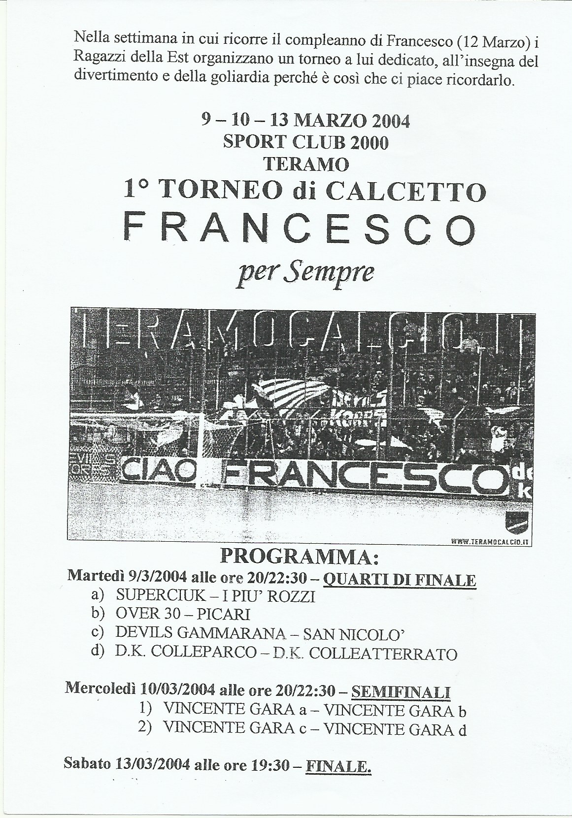 locandina 1 torneo Francesco per sempre
